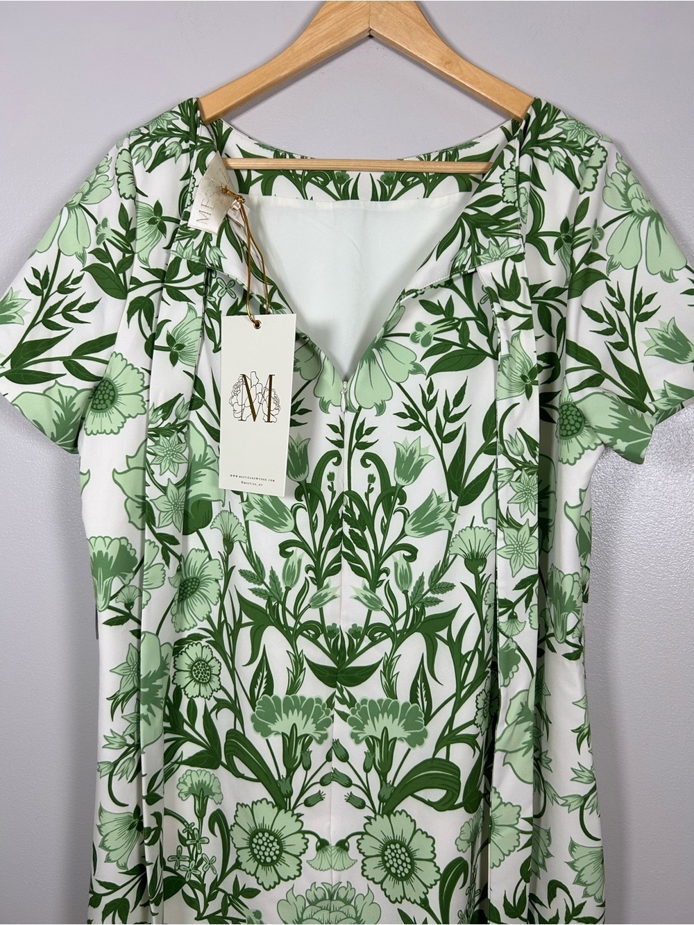 Mestiza New York Adria Green Ivory Floral Pocketed Midi Column Dress NWT - Picture 4 of 15